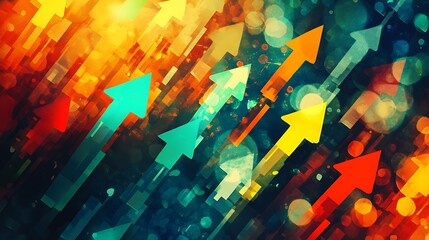 Abstract colorful arrows representing growth and progress against a vibrant bokeh background