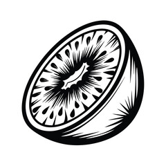 Sliced Kiwi Fruit Isolated, Monochrome Style, Showing Seeds, Pulp, Rind, Freshness