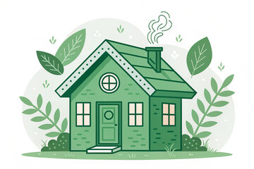Green house icon isolated on white. A simple green house icon isolated on a white background, symbolizing sustainability and home ownership
