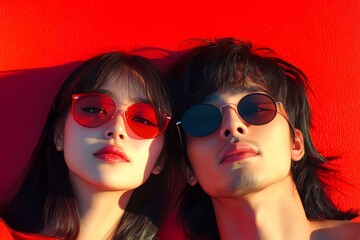 Valentine's day, enamored couple: dazzling dazzling, image of loving asian young lovers. Commercial ad conceptual art. Sign of love and affection. Romance aesthetics. Romantic couple.