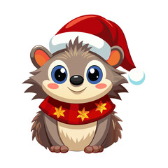 A cute hedgehog wearing a Santa hat, holding a red gift box, exuding a festive and cheerful holiday spirit.
