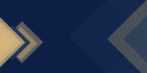 Fototapeta premium Modern dark blue and golden color square overlap pattern on dark background with shadow. Abstract trendy color geometric shape with copy space. Luxury and elegant concept.