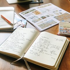 Organized Workspace with Notebooks, Stationery, and Detailed Notes