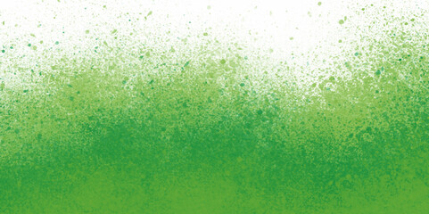 Green water drops on white background. Colorful watercolor splash design. Green powder explosion with particles. Mist splash effect. Artistic vibes with scattered splatter.