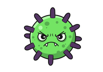 Fototapeta premium Angry Virus Cute Illustration. This image shows a green virus with an angry expression and purple spikes. Vector art design.