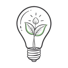 Green plant growing inside minimalist light bulb sketch