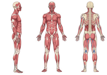 Human Body Parts Illustration. This image shows a detailed anatomical representation of the human body highlighting muscles and organs. Vector art design.