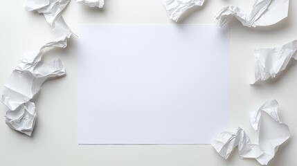 Fototapeta premium Crumpled paper art creation studio photography minimalist top-down artistic expression