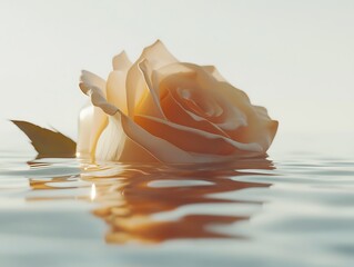 Cream rose floating in water for wedding invitations and spa advertisements on the white background