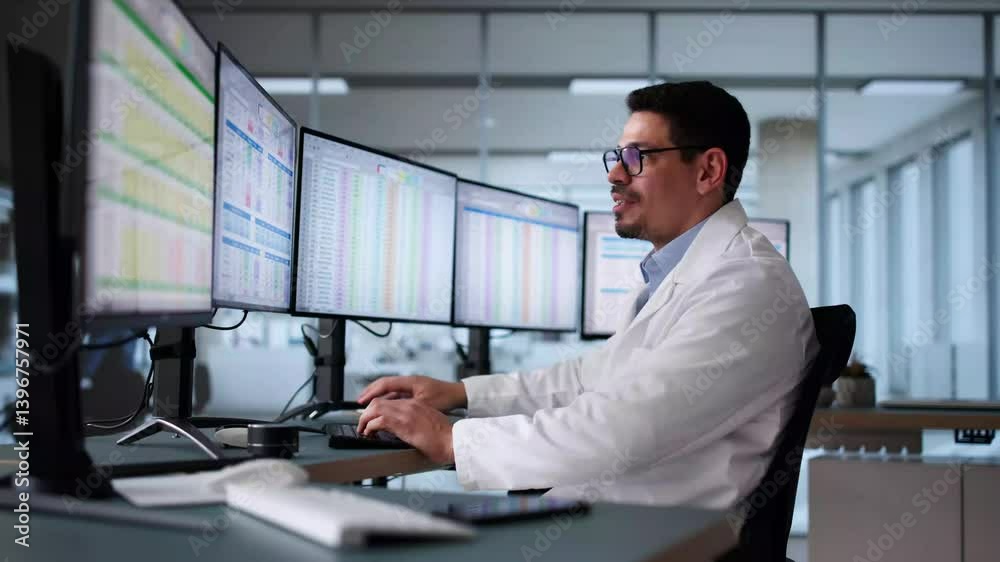 Poster patient data spreadsheet on computer in clinic