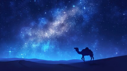 Fototapeta premium Illustration of Silhouette of Camel Against Starry Night Sky 