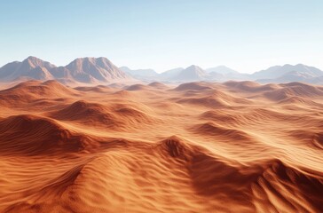 Naklejka premium A vast, sun-drenched desert landscape stretches beneath a clear sky.