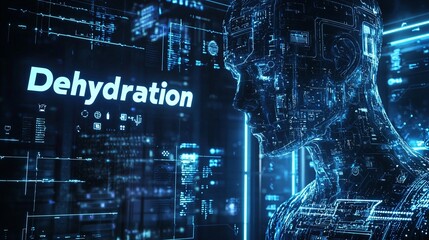 Naklejka premium Futuristic digital representation of dehydration concept with a holographic humanoid figure.