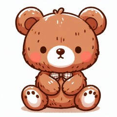 Fototapeta premium A cute brown teddy bear toy with a red heart shows animal love in a sweet cartoon illustration