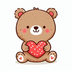 Obraz premium A cute brown teddy bear toy with a red heart shows animal love in a sweet cartoon illustration