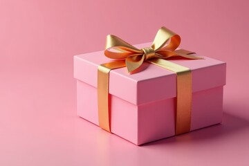 Fototapeta premium Elegant pink gift box with shimmering gold ribbon , gold, shine