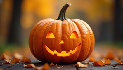 Happy pumpkin with friendly face, displayed elegantly, cute, vegetable