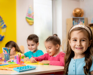 Fototapeta premium children school Preschool teacher diversity happy