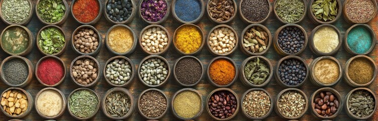 Assorted Spices and Herbs in Small Bowls