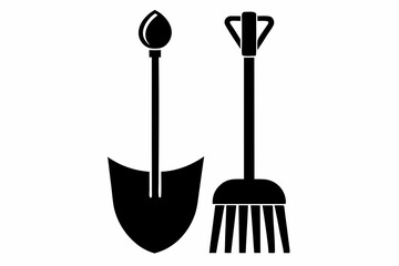 garden rake and shovel silhouette vector illustration