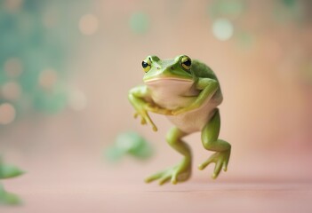 jumping green pastel concept february 29th leap is day year background frog happy text joyful number message lettering 29 greeting card date copy space animal extra funny smiling jump laughing month