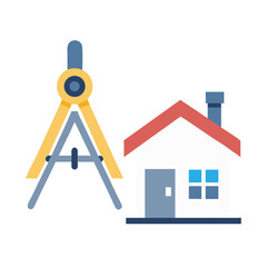 House with Drafting Compass Beside Icon Design