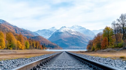 Fototapeta premium Scenic Railway Track Through Autumnal Mountains