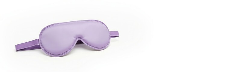 Lavender sleep mask and flowers on white background, relaxation concept 