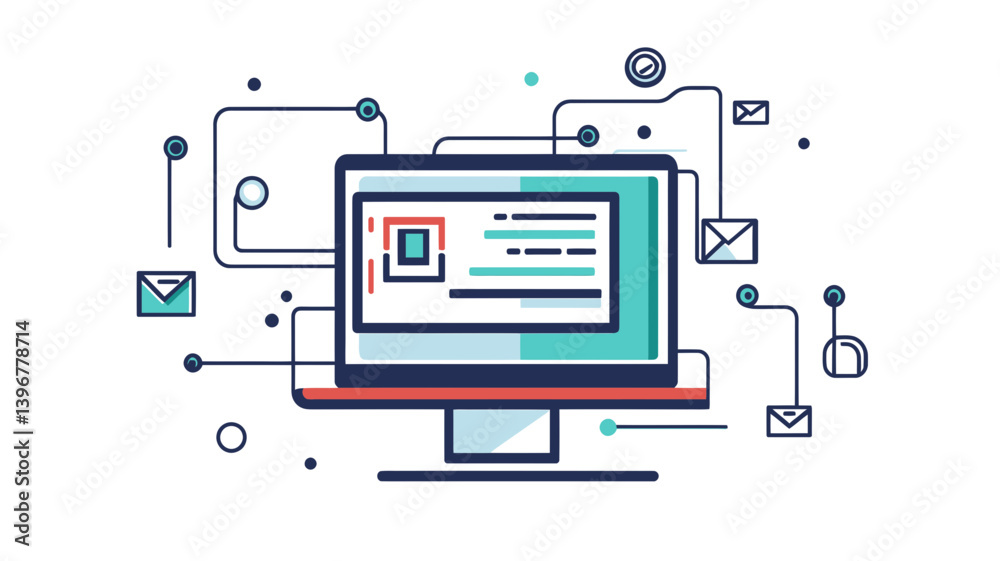 Poster digital data transfer modern thin line icon vector - computer with network connections, email commun