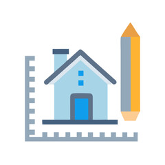House with Ruler and Pencil Icon Design