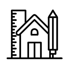 House with Ruler and Pencil Icon Design