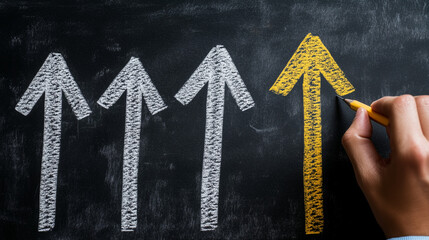 Growth Concept- Yellow Arrow on Black Chalkboard