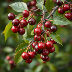 Ripe Berries Hanging on Branch with Green Leaves