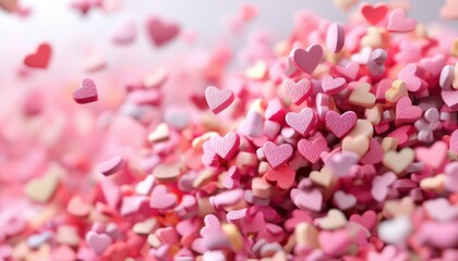 Obraz premium Heart-shaped confetti, pastel colors