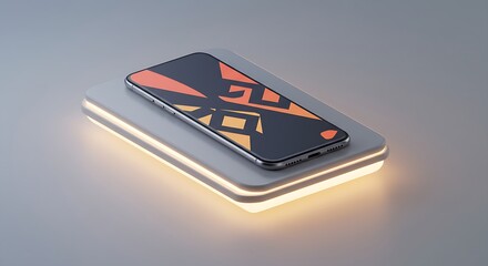 Modern smartphone mockup on a floating 3D surface with glowing edges