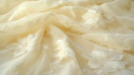 Ivory Fabric with Embossed Floral Pattern Texture