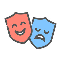 drama filled outline icon. mask color line illustration.