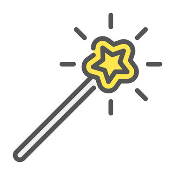 recommend clip art: fantasy filled outline icon. magic wand color line illustration.