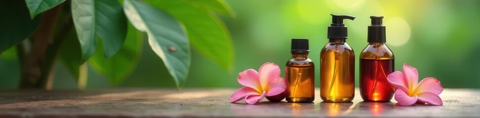 Elegant bottles, tranquil spa backdrop Essential oil, face & body care , natural, room, photo