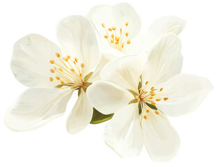 Fototapeta premium A close-up view of delicate white flowers in bloom, showcasing intricate petals and vibrant yellow stamens against a soft backdrop