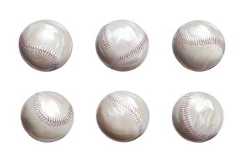A collection of six glossy baseballs arranged in a grid, showcasing their detailed stitching and shine against a plain background