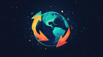 Three arrows around Earth vector illustration, recycle, ecology, 3R (recycle, reuse, reduce)