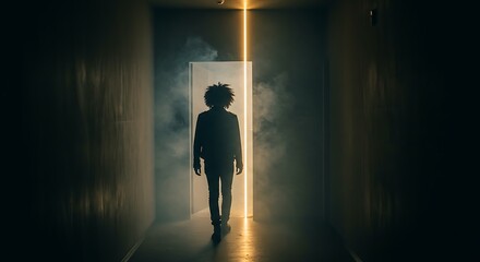 Obraz premium silhouette of a man wallpaper tube light advertising background 