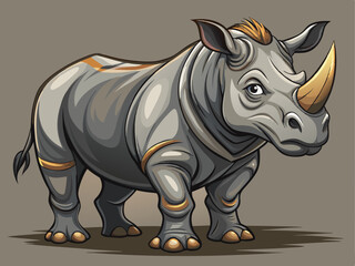 Fototapeta premium A high-quality vector of a powerful rhino standing in the savanna, placed on a solid grey background