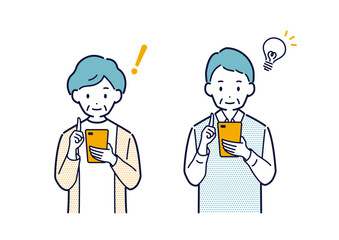 笑顔でスマホを使う高齢者のイラスト