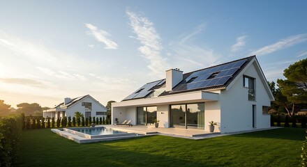 Obraz premium Solar Panel Integration on Residential Roof A Detailed Look at Energy Independence and Modern Home Design