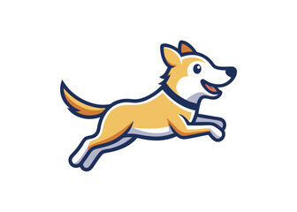 Cute dog character isolated on blue background. Happy white and ginger dog vector cartoon illustration