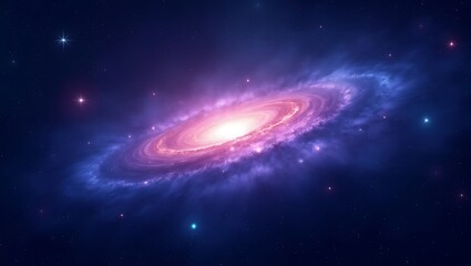 Majestic spiral galaxy swirling in vibrant purple and pink hues cosmic dust and distant stars