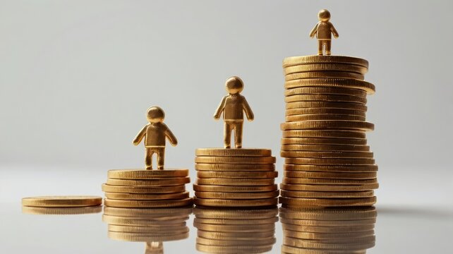 Savings concept with coins stack wealth accumulation theme.