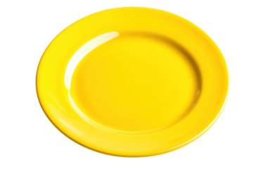 Bright yellow plate isolated on a white background, showcasing its glossy finish and vibrant color for kitchen decor